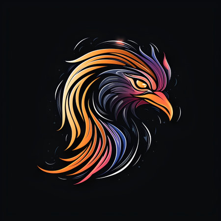Eagle head with a colorful pattern on a black background. Vector illustration.の素材