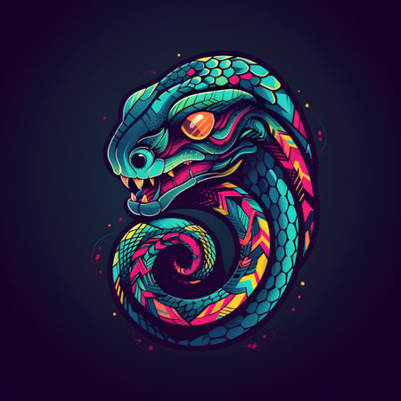 Colorful snake. Vector illustration in the style of a tattoo.の素材
