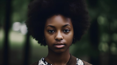 Portrait of a beautiful african american woman with afro hairstyleの素材