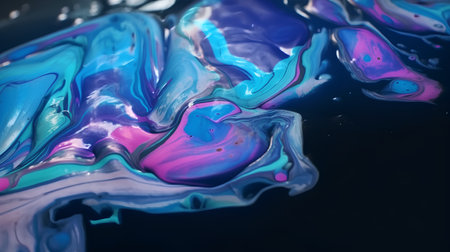 abstract background of blue and purple paint splashes on black backgroundの素材