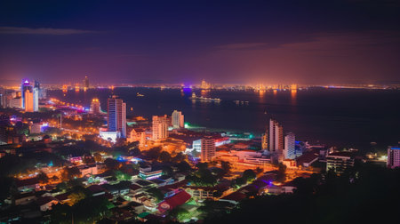 Cityscape of Pattaya at night, Chonburi, Thailandの素材