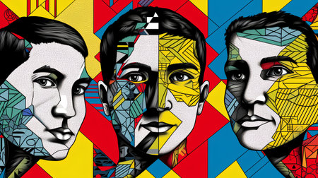 Contemporary art collage with portraits of people in pop art styleの素材