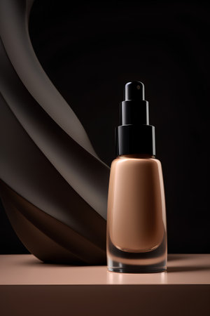 Cosmetic bottle with brown liquid on a black background. 3d renderingの素材