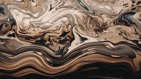 Abstract background. Liquid marble pattern. Black, brown and gold colors.の素材