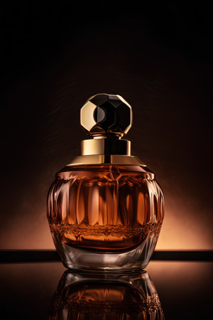 Perfume bottle on a dark background. Perfumery product.の素材
