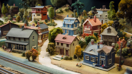 Miniature model of houses and railway. Miniature model of town.の素材
