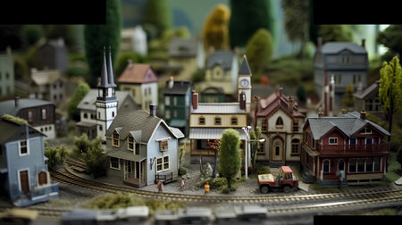 Miniature model of the city with train on the railway. Selective focus.の素材