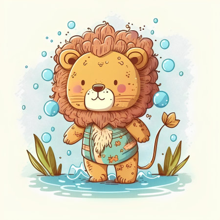 Cute cartoon lion in a swimming suit. Vector illustration for your designの素材