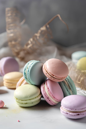 Colorful macaroons on a light background. Selective focus.の素材