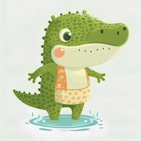 Cute crocodile in a swimsuit, vector cartoon illustration.の素材