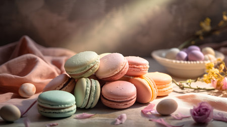 Colorful macaroons on a light background. Selective focus.の素材