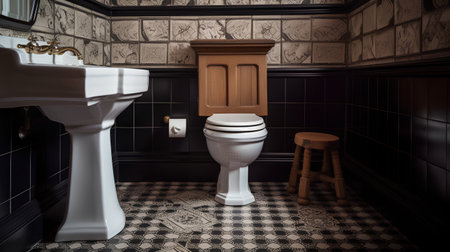 Toilet and chair in the bathroom. 3D render. Vintage style.の素材