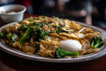 Rice noodle with egg, Chinese food style, Selective focusの素材