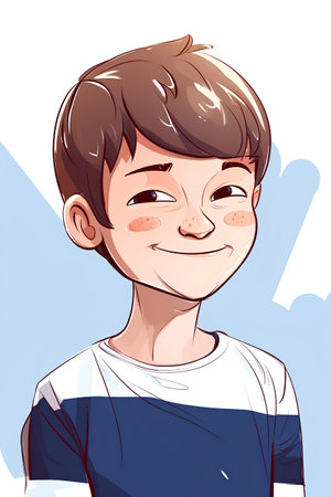 Portrait of a smiling boy. Vector illustration in cartoon style.の素材