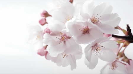 cherry blossom on white background with copy space for your textの素材