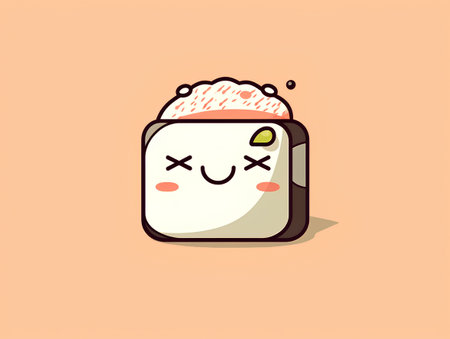 Cute kawaii sushi character. Japanese food vector illustration.の素材