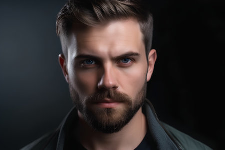 Portrait of a handsome young man with beard and moustacheの素材