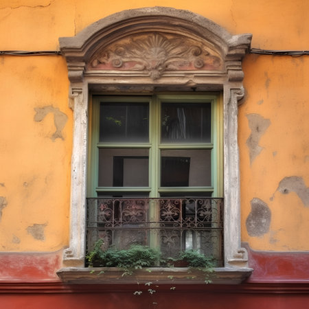 Old window on the wall of a building in Lviv, Ukraineの素材