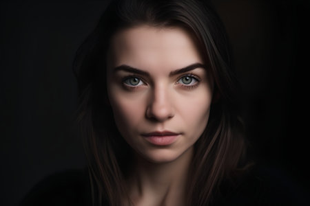 Portrait of beautiful young woman with green eyes and brown hair.の素材