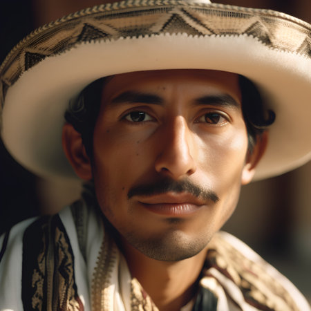 portrait of a mexican man wearing a sombreroの素材