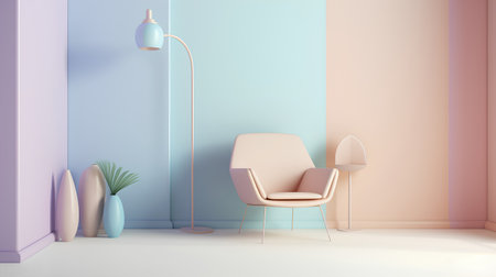 Minimalistic interior with armchair and lamp. 3d renderの素材