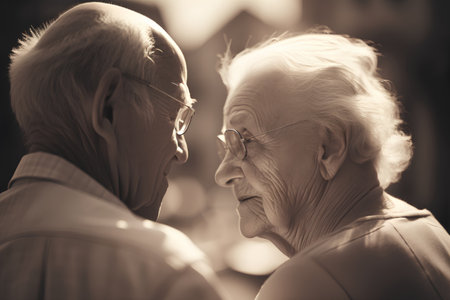 Portrait of a happy senior couple in love. Black and white photo.の素材
