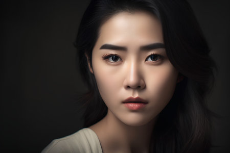 Beautiful asian woman face closeup beauty portrait. Studio shot.の素材