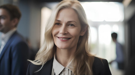 Portrait Of Mature Businesswoman Smiling At Camera In Officeの素材