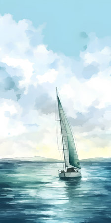 Sailing yacht in the sea. Illustration for your design.の素材