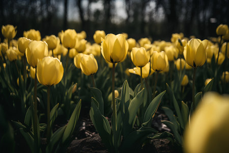 Tulip Flowers Blooming in Spring Season. Tulip Field.の素材