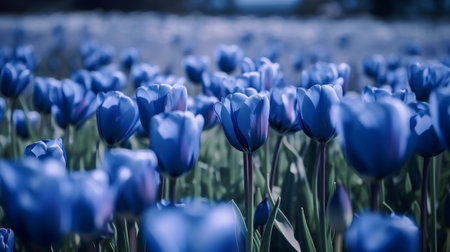 Tulips in the field. Blue tulips in spring.の素材