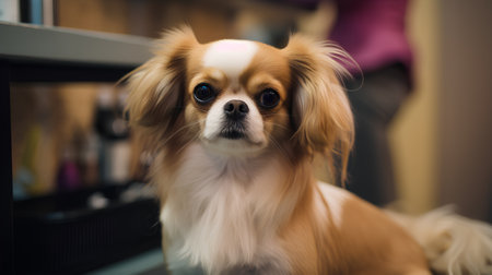 Chihuahua dog in the beauty salon. Close-upの素材
