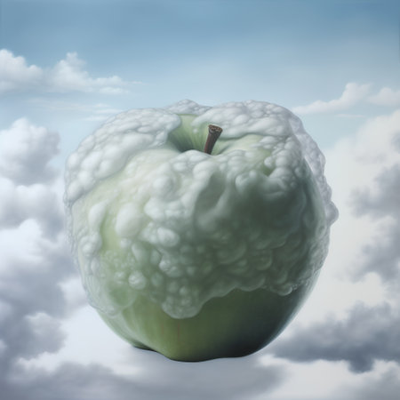 Green apple with a cloud in the background. 3D render.の素材