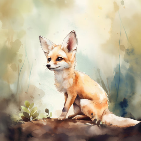 Watercolor painting of a fox in the forest. Digital painting.の素材