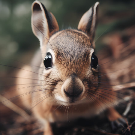Portrait of a squirrel looking at the camera in the forest.の素材