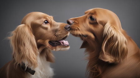 cocker spaniel and cocker spaniel portrait on a gray backgroundの素材
