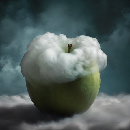 Foggy apple with a cloud on its head, 3d illustrationの素材