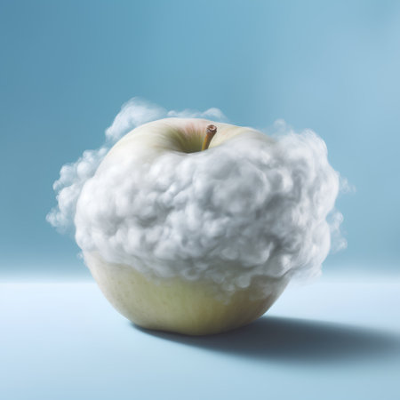 apple with cloud on blue background, 3d illustration, soft focusの素材