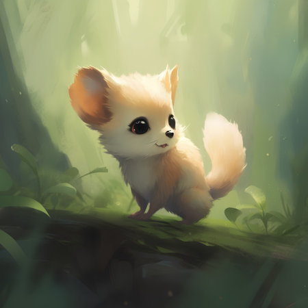 Illustration of cute little fox in the forest. Digital painting.の素材