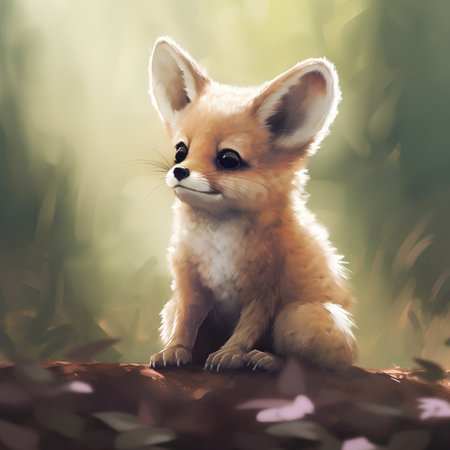 Cute fox sitting on a rock in the forest. Vector illustration.の素材