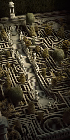 3D rendering of a fantasy landscape in the form of a mazeの素材