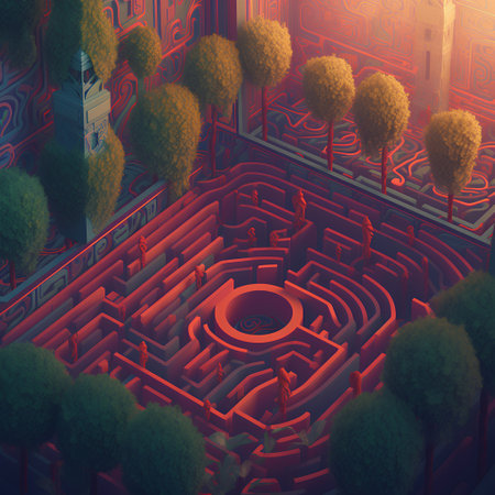 Maze with tree in the middle of the labyrinth. 3d renderingの素材