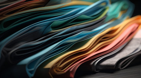 close up of a pile of colorful magazines on a black background.の素材
