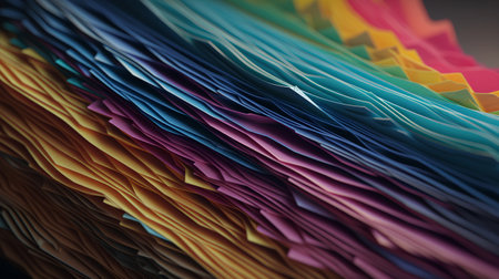 Stack of colorful papers close up. Shallow depth of field.の素材
