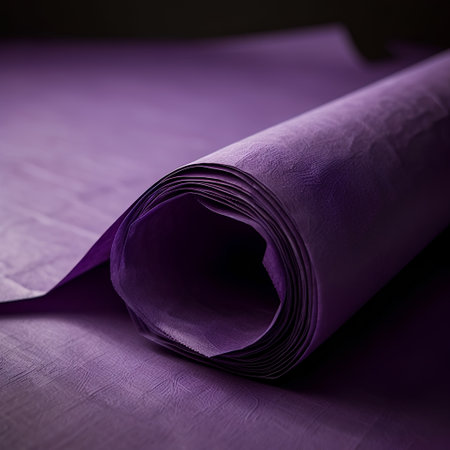 Roll of purple paper on a purple background. Selective focus.の素材