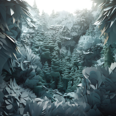 3D illustration of a fantasy forest with ferns and plantsの素材