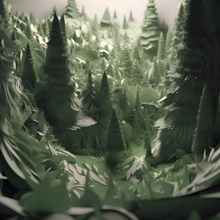 Fantasy landscape with trees in the forest. 3d illustration.の素材