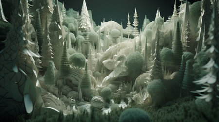 Fantasy alien planet. 3d render illustration. Fantasy forest.の素材