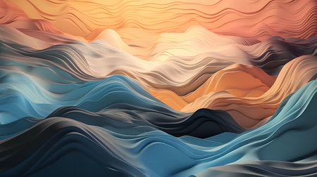 abstract background with smooth wavy lines in orange and blue colorsの素材