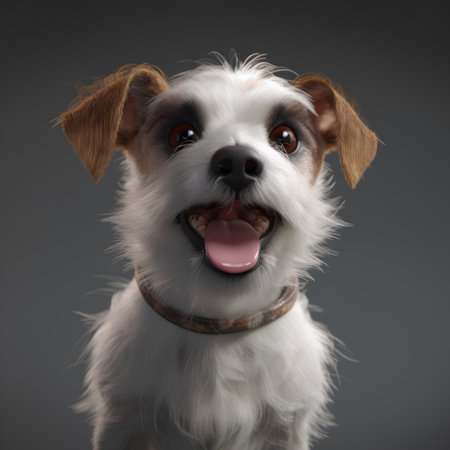 Jack Russell Terrier with a funny expression on a gray background.の素材